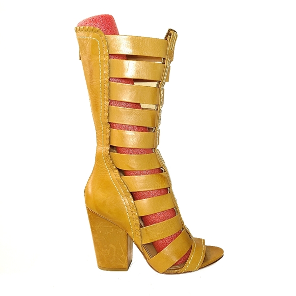 SCHUTZ Leather Gladiator Greek High Open Heel Shoes size 10B - Picture 3 of 10